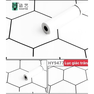 1m decal dán tường,giấy dán tường lục giác trắng khổ 45cm nb03