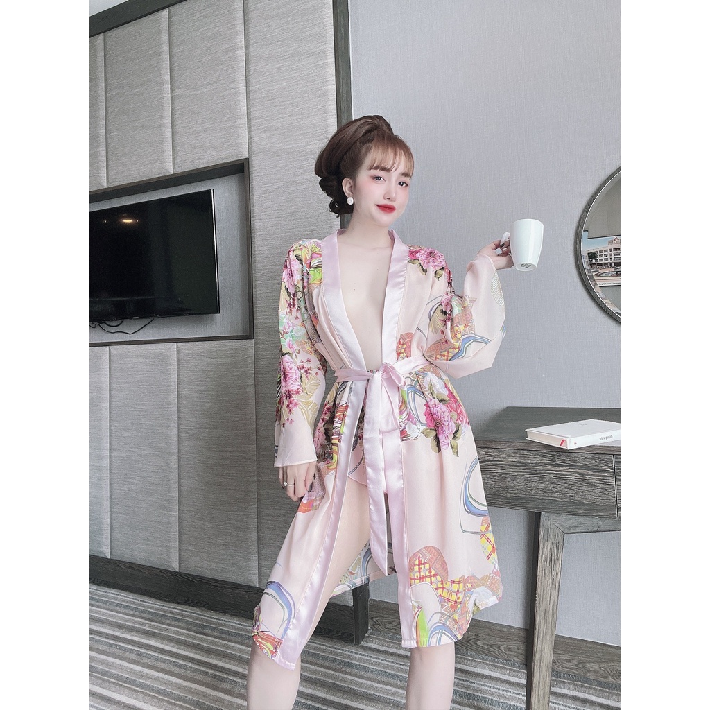 Áo choàng ngủ lụa chiffon đầm ngủ sexy chất siêu mát lên dáng siêu xinh (tặng kèm quần ngủ cùng màu)