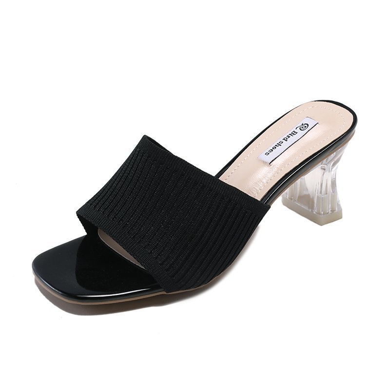 Dép Sandal Hở Ngón Gót Dày Quai Dệt Kim Hở Ngón Thời Trang Mùa Hè Cho Nữ