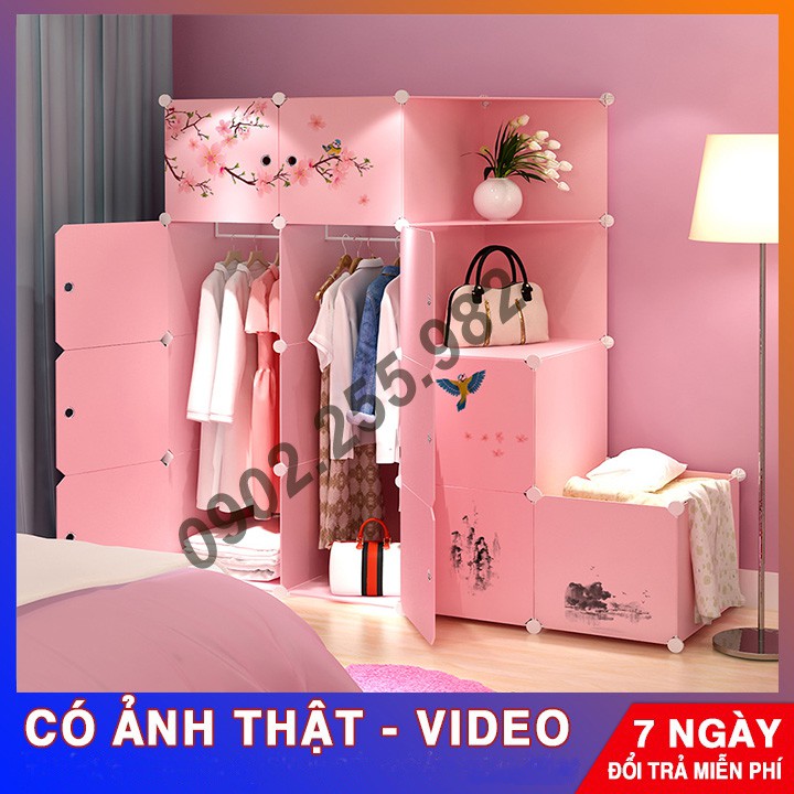 TỦ NHỰA LẮP GHÉP 12 Ô (GỒM Ô TRANG TRÍ) + 1 Ô MÀU CỐM CỬA VÁY ÁO ĐA NĂNG THÔNG MINH sâu 47cm