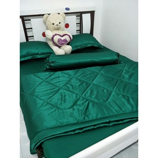 Bộ ga gối phi lụa 4 món cao cấp lan phạm bedding màu xanh lá cây