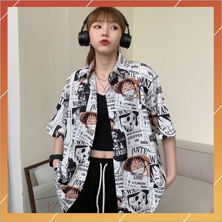 [Video - Ảnh Thật] Áo Sơ Mi Ngắn Tay, Áo Sơ Mi TRUYỆN TRANH ONE PIECE Dáng Rộng Unisex