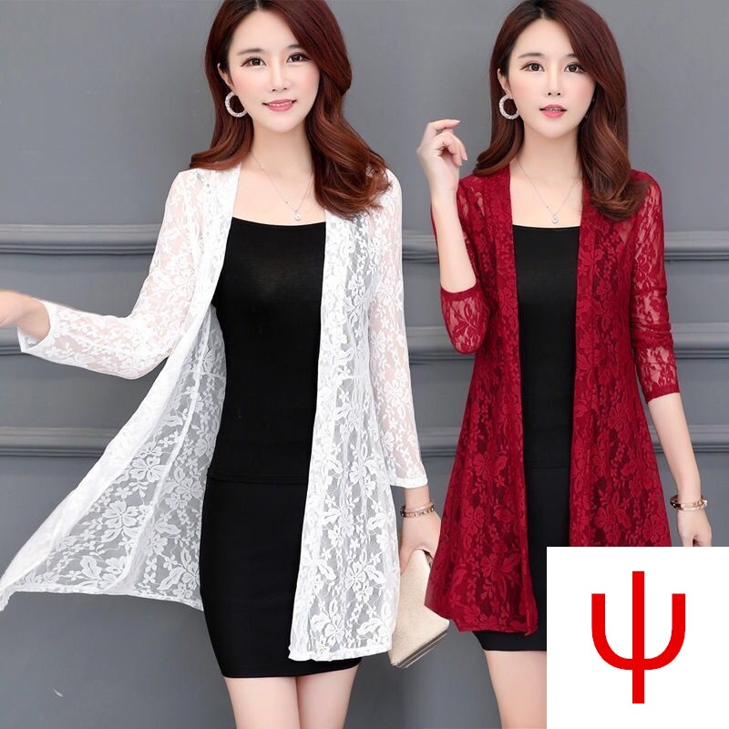 Áo Khoác Cardigan Tay Dài Phối Ren Thời Trang Đi Biển Mùa Hè Cho Nữ