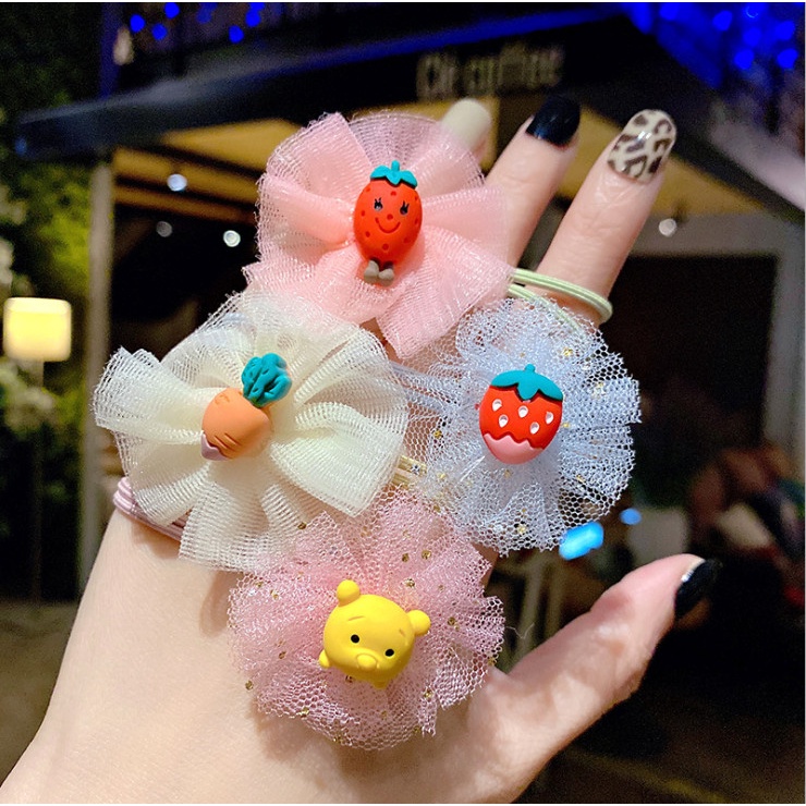 Dây cột tóc phối hoa ren, dây cột tóc cho bé nhiều màu sắc, cute