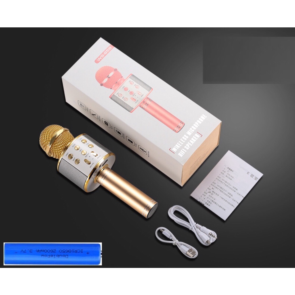 WS858 Mic Hát Karaoke Bluetooth Không Dây thời lượng trong 10 tiếng WS858 - Âm vang - Ấm - Trungquan