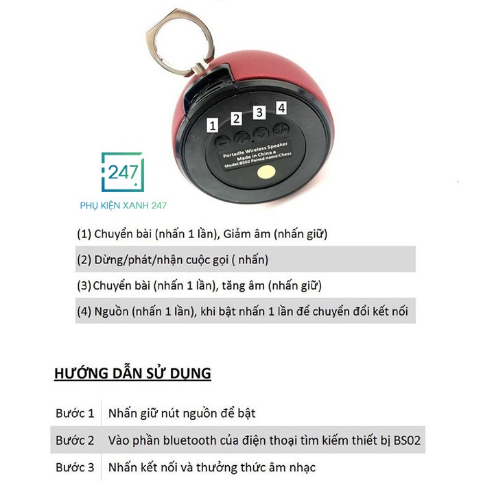 [Mã ELHACE giảm 4% đơn 300K] Loa bluetooth mini BS02 ⚡️CÓ MÓC TREO⚡️ nhỏ gọn, tiện lợi, hỗ trợ thẻ nhớ