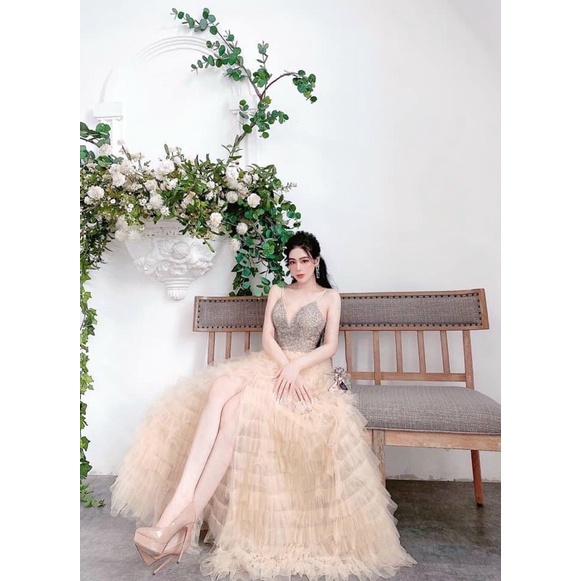 ĐẦM MAXI TẦNG 2 DÂY ĐÍNH CƯỜM FULL SIZE S/M/L /XL