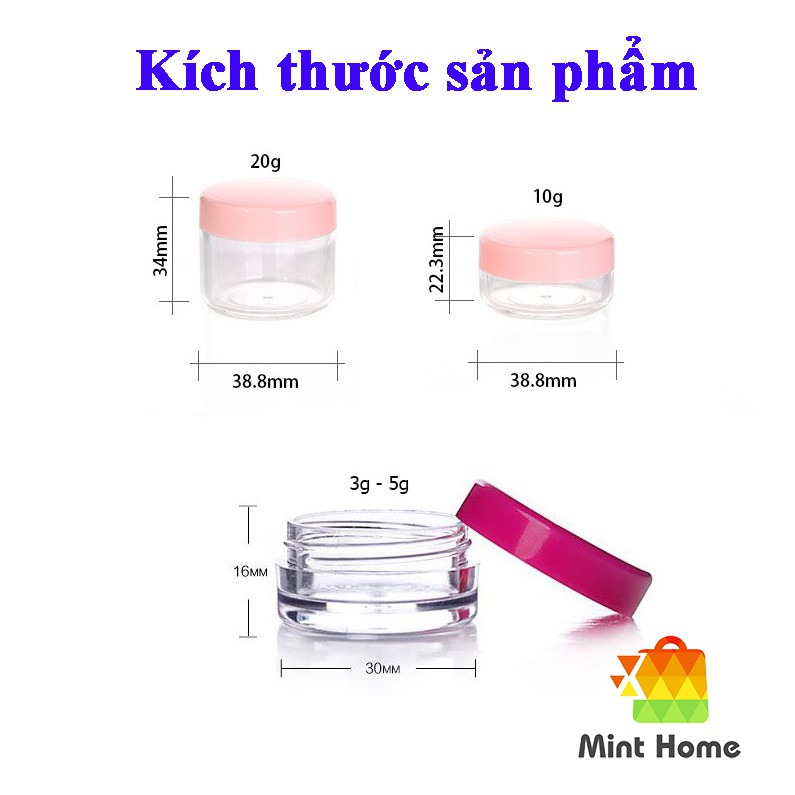 Hũ chiết mỹ phẩm du lịch, chai lọ hủ nhựa đựng mĩ phẩm, son, kem dưỡng ẩm trắng da 3g 5g 10g 20g