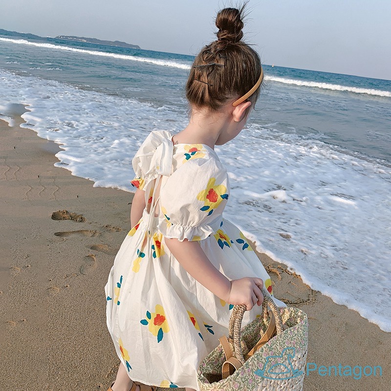 Đầm Công Chúa Hở Lưng In Hoa Thời Trang Mùa Hè Cho Bé Gái