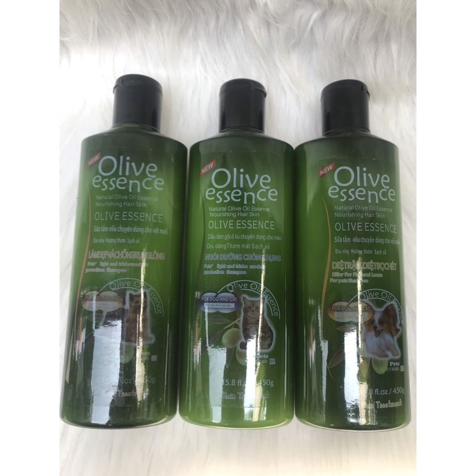 Sữa tắm chó mèo khử mùi hôi lông óng mượt Olive Essence 450ml