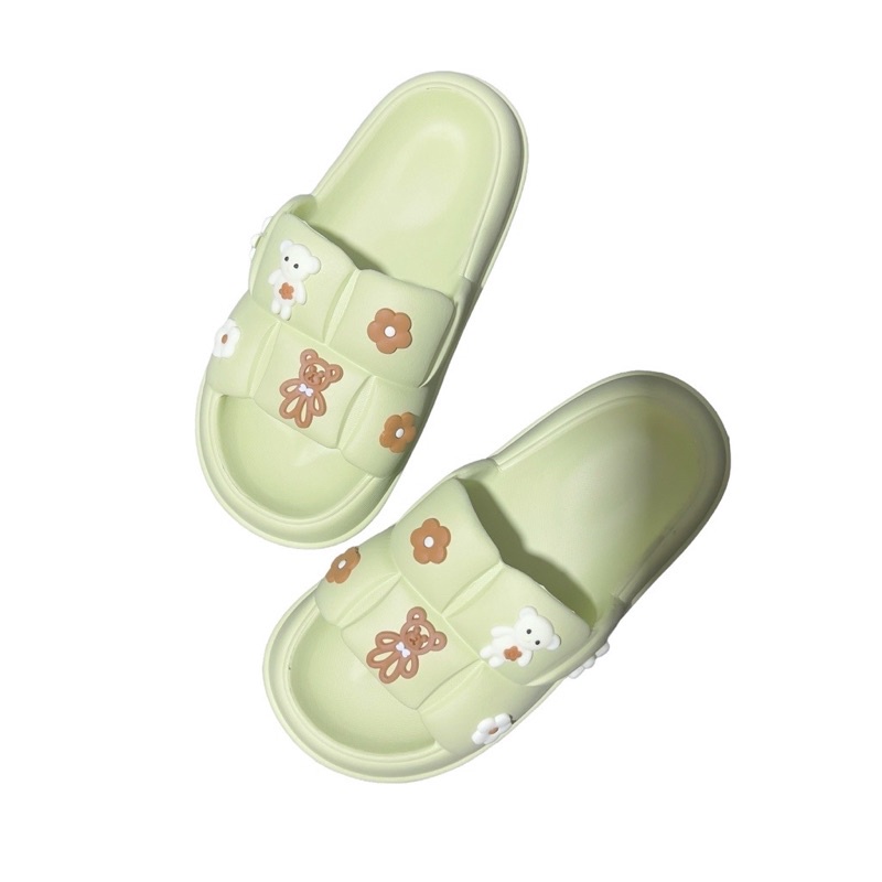 Dép bánh mỳ kèm sticker gấu siêu xinh - dép nữ bản cao cấp