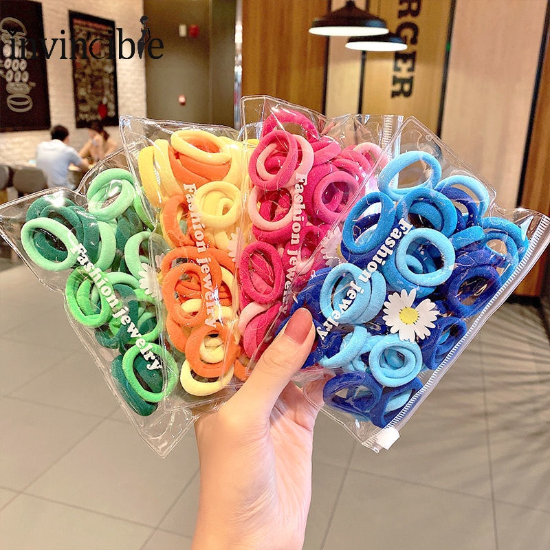 Set 50 Dây Buộc Tóc Co Giãn Màu Sắc Ngọt Ngào Đơn Giản Cho Bé