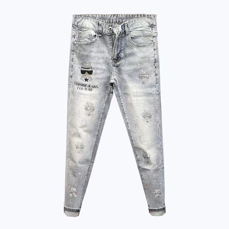 Quần Jean Nam Mỏng Co Giãn Ôm Dáng Đính Kim Cương Thời Trang 28-34 2 Kiểu