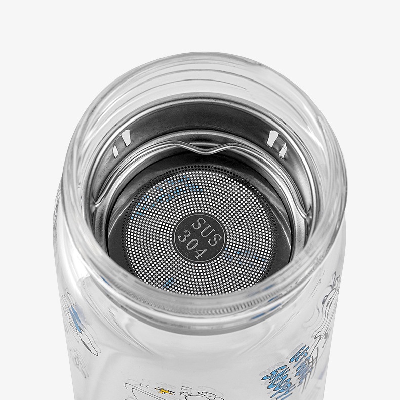 Bình Nước Thủy Tinh Cách Nhiệt In Họa Tiết Hoạt Hình Snoopy Dễ Mang Tiện Lợi