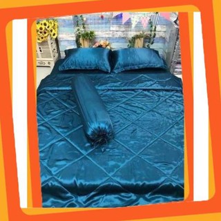 [Hot]  Chăn ga gối phi lụa_L14 (xanh cổ vịt)