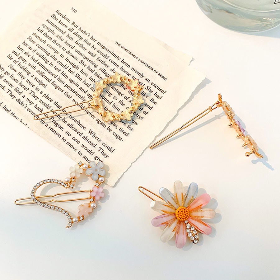 Kẹp tóc đính đá/ngọc trai giả hình hoa phong cách Hàn Quốc cho nữ