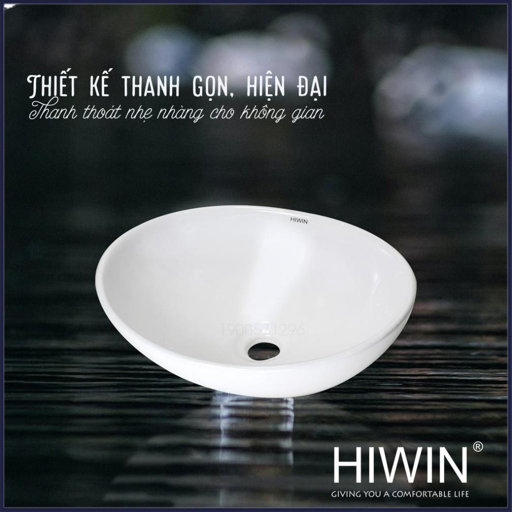 Chậu rửa mặt lavabo sứ cao cấp đặt bàn màu trắng dáng elip độc đáo HIWIN LP-8020