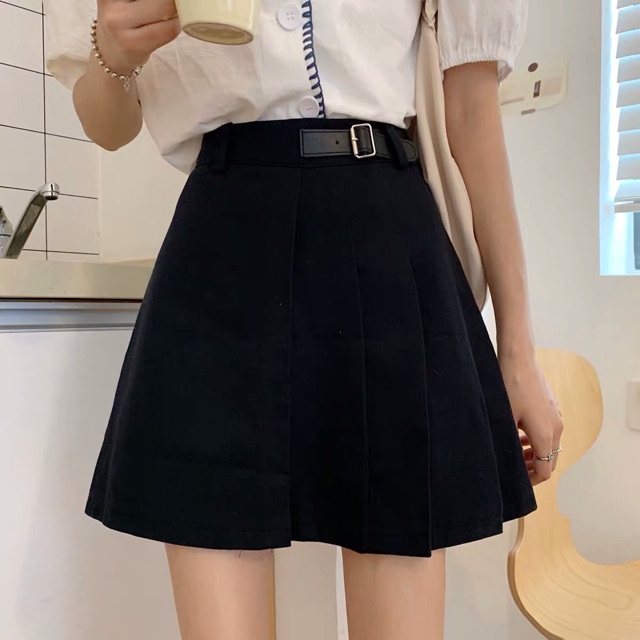 Chân váy xếp ly jean kèm thắt lưng Quảng Châu Cực Xinh Giá Rẻ