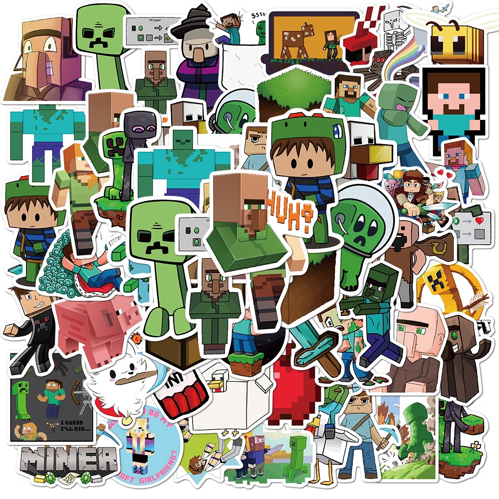 Sticker Bộ 50 Miếng Dán Trang Trí Chống Thấm Nước Hình Game Minecraft