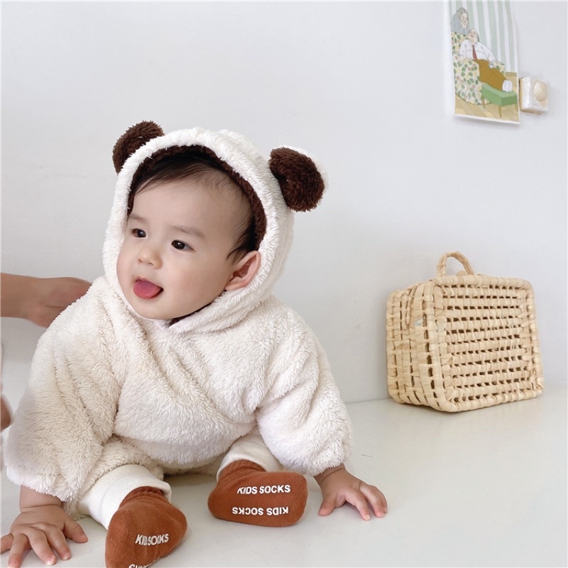 Bộ quần áo màu đông cho bé, bộ gấu lông