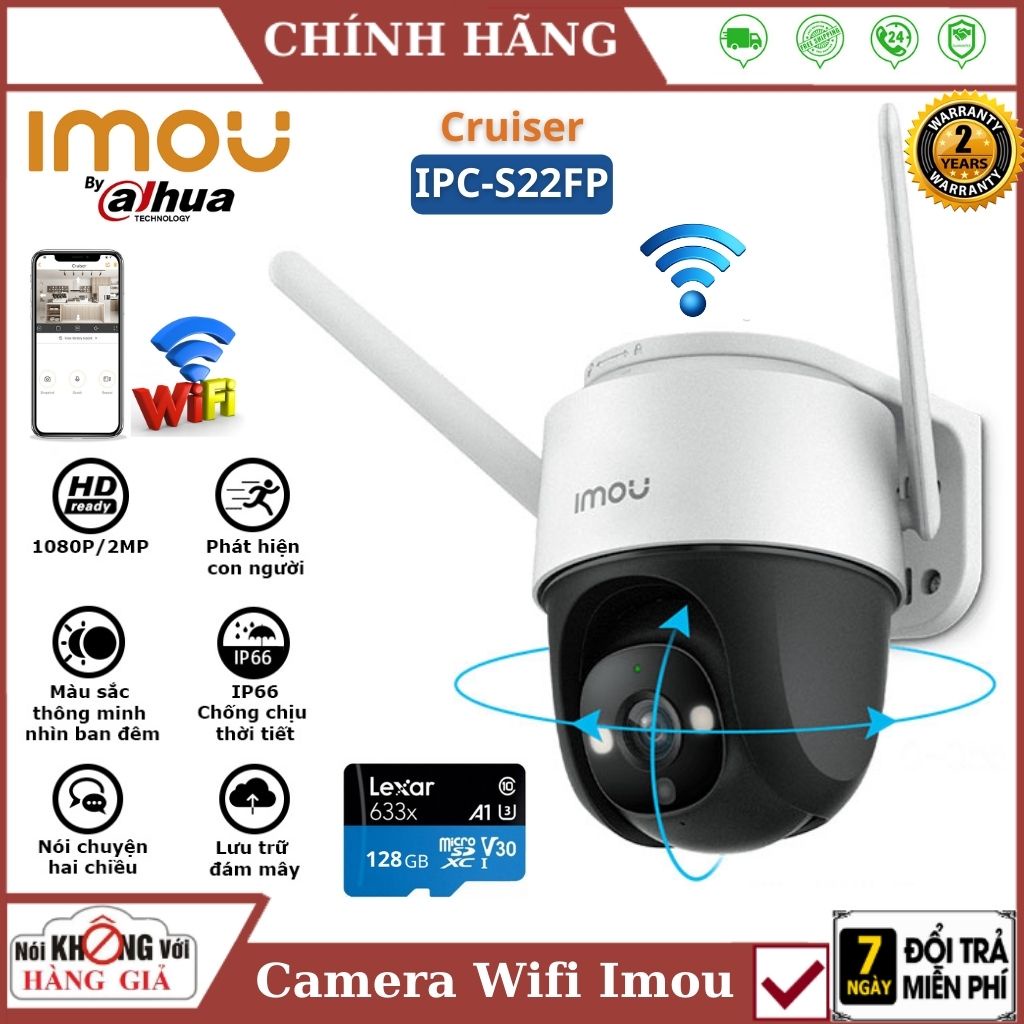 Camera Wifi IMOU IPC-S22FP Cruiser Xem đêm có màu , xoay 360 độ, chống nước ip66 , báo động , đàm thoại 2 chiều IP