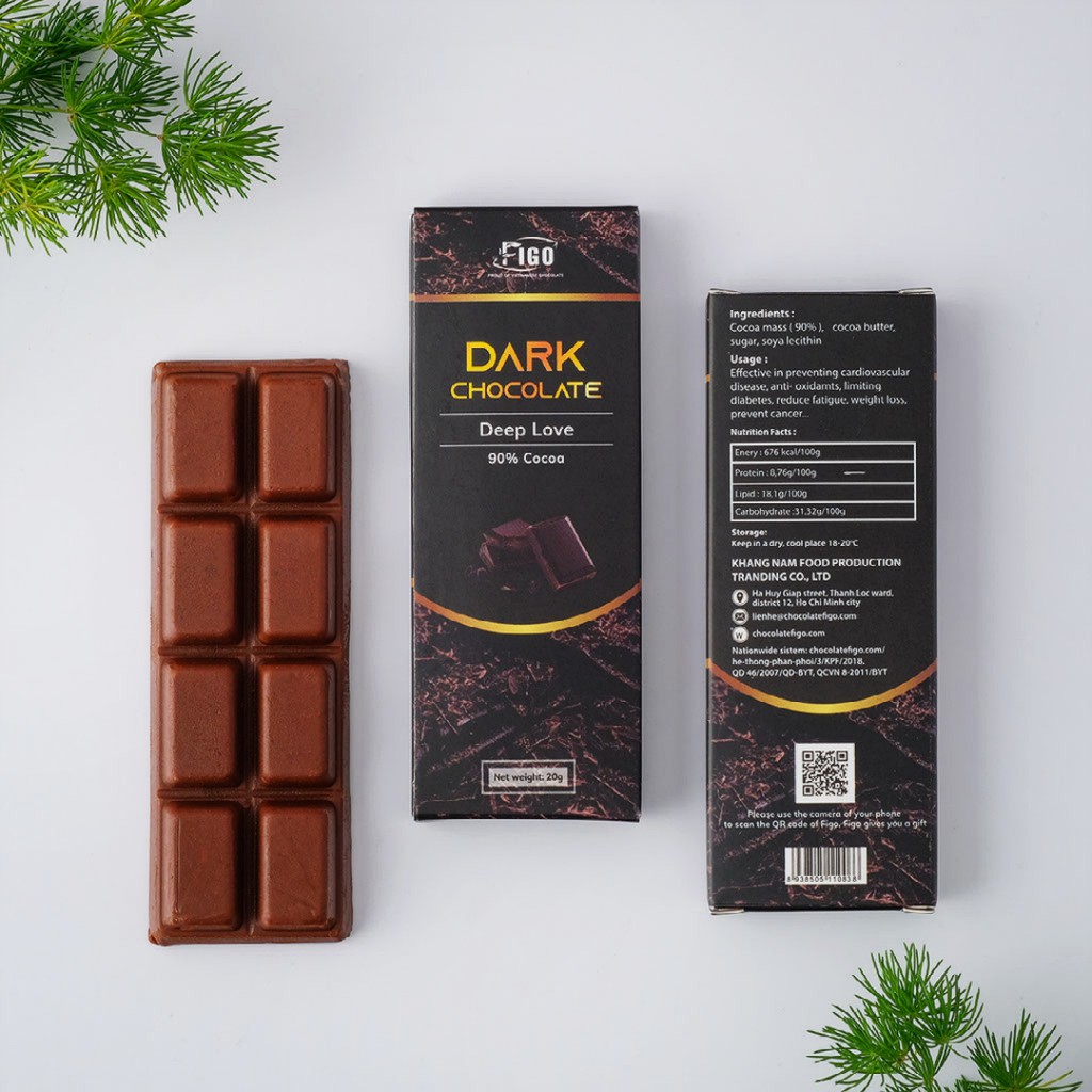 DARK CHOCOLATE 90% CACAO 20G ÍT ĐƯỜNG FIGO