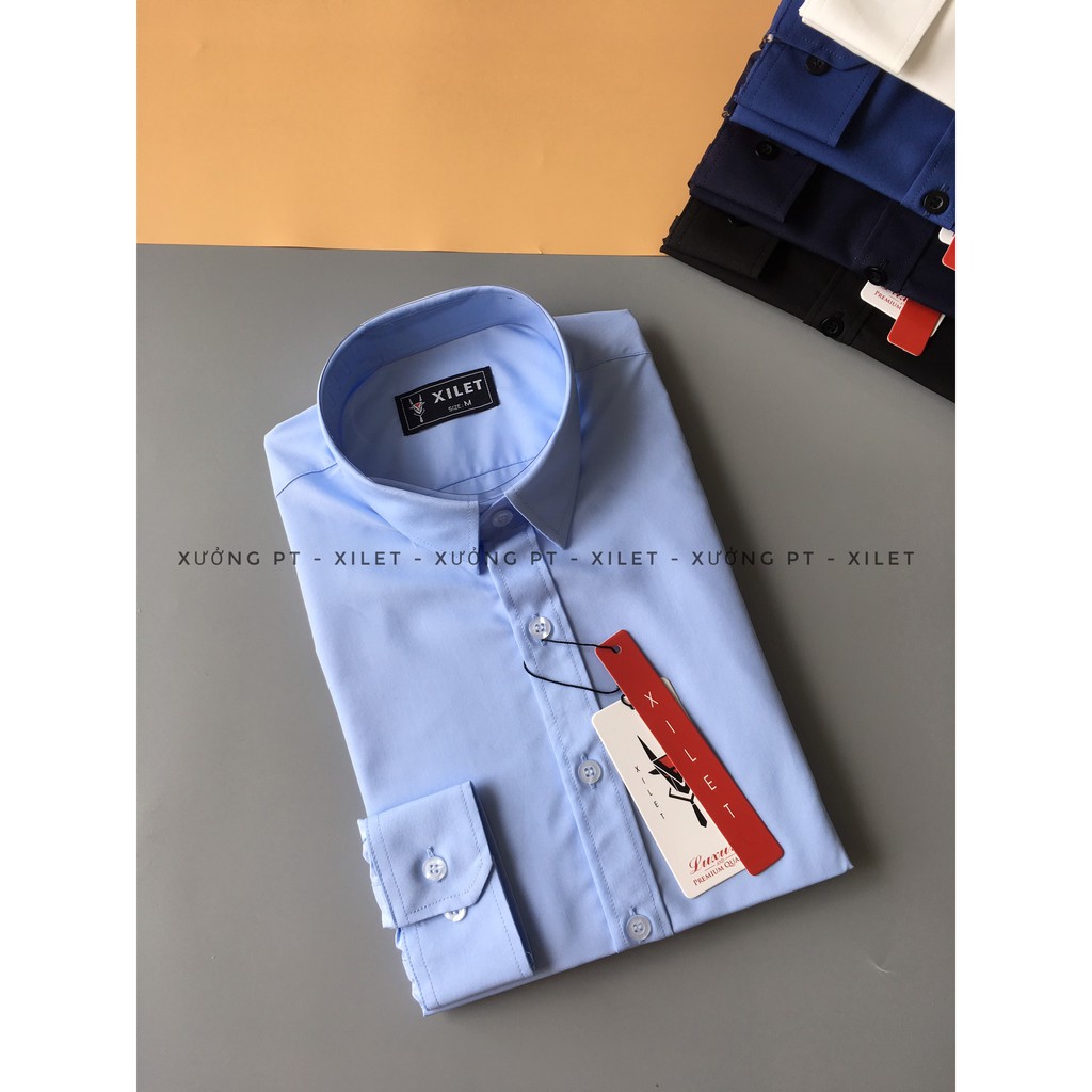 Áo sơ mi nam màu Trắng , Xanh nhạt , Xanh than , Xanh Lam và Đen chất nến trơn cotton thái siêu đẹp | BigBuy360 - bigbuy360.vn