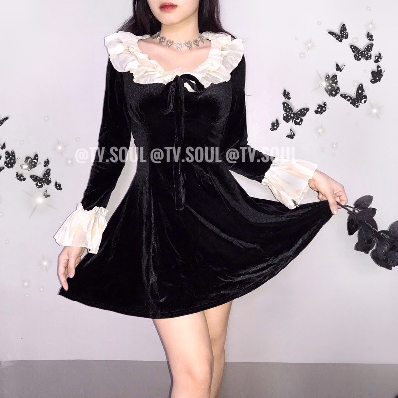 SALE Đầm nhung viền bèo