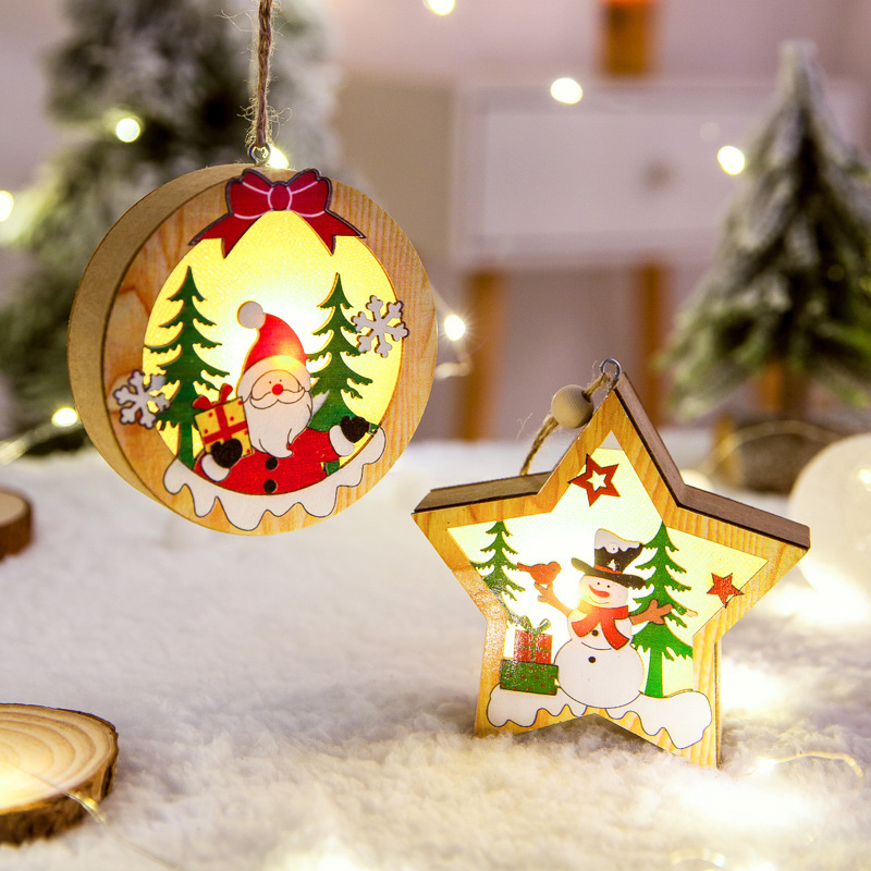 Mặt dây chiếu sáng bằng gỗ Trang trí cây thông Noel Wooden Lighting Pendants Christmas Tree Decor