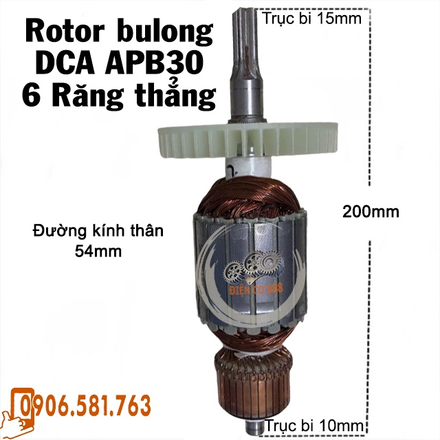 Rotor bulong DCA APB30 6 Răng Thẳng - Thân 54 - Dài 200 chính hãng - Tặng chổi than