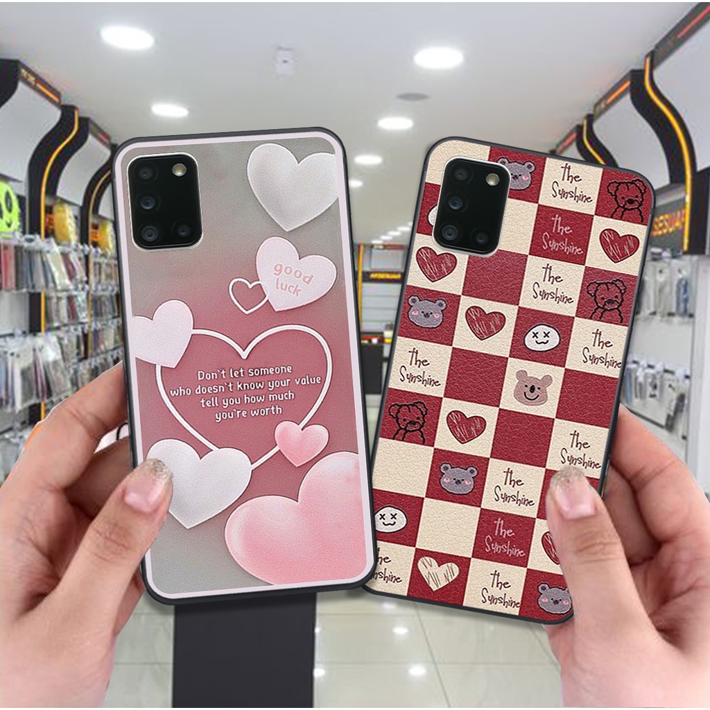 Ốp Samsung A31 / A51 / A71 in hình trái tim caro đen trắng , hồng cute xinh xắn dễ thương