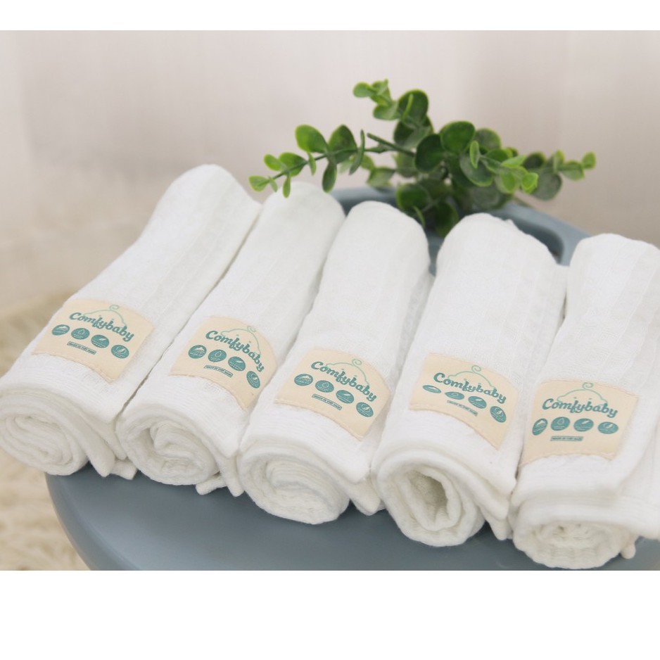 Made in Việt Nam - Set 5 khăn rửa mặt vải xô cho bé sơ sinh và gia đình - 100% Cotton cao cấp Comfybaby hàng xuất khẩu