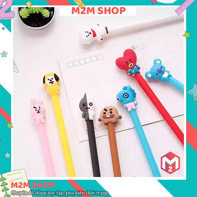 Bút gel nước mực đen ngòi 0.5mm hình BT21 thần tượng âm nhạc cute dễ thương