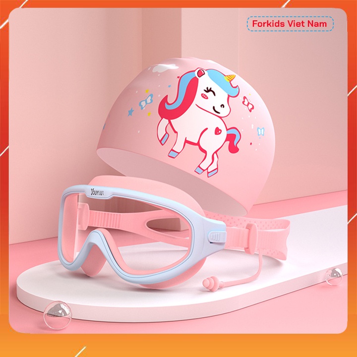 Combo Kính Bơi Trẻ Em Bảo vệ mắt hiệu quả, Chính Hãng YouYou Full Box + Mũ Bơi + Nút Bịt Tai + Kẹp Mũi Chống Sặc Nước