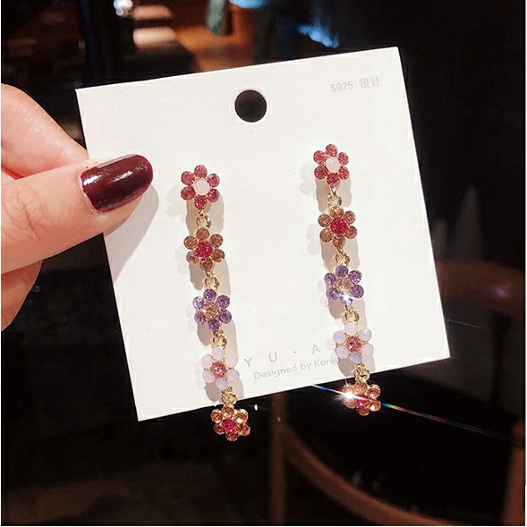 Bông tai dáng dài đính đá zircon nhiều màu rực rỡ MS137