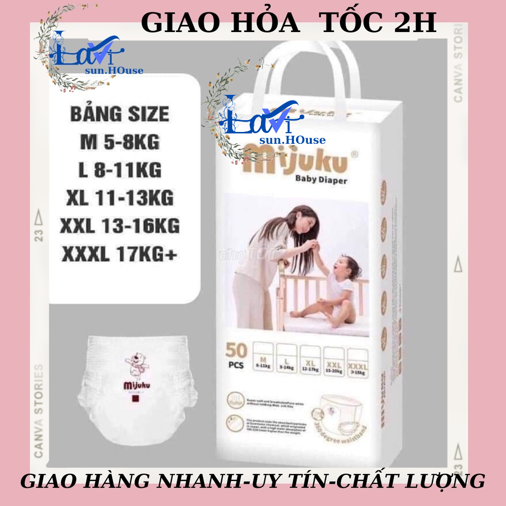 [Thêm 2 Miếng]Tã/Bỉm Quần Mijuku Xuất Nhật 1 Bịch 50 Miếng Size M/L/XL/XXL/XXXL
