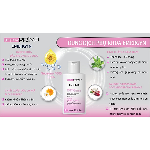 Dung Dịch Vệ Sinh Phụ Nữ DottorPrimo Emergyn - Làm Sạch, Giảm Viêm Nhiễm & Nấm Ngứa Phụ Khoa