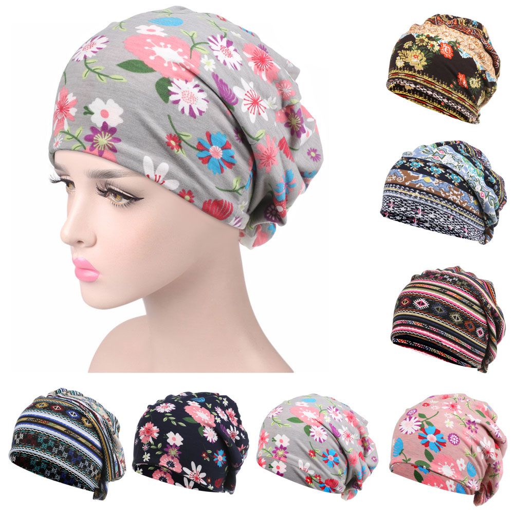 Mũ turban trùm đầu bằng cotton mềm co giãn giữ ấm mùa đông phong cách độc đáo cho nữ