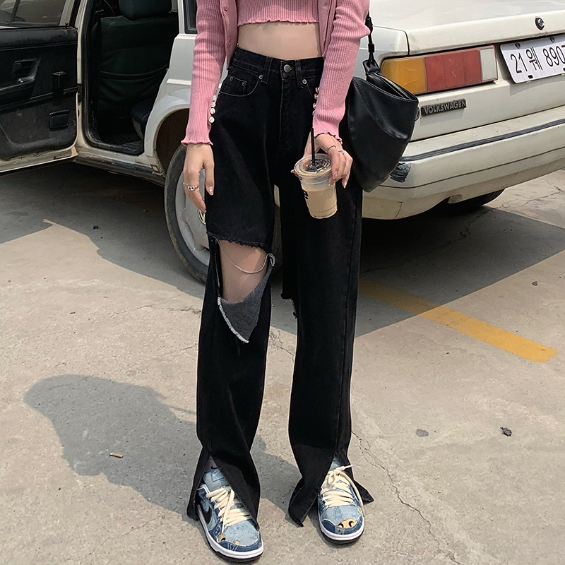 Quần Denim Nữ Lưng Cao Ống Rộng Rách Gối Thời Trang 42063 | BigBuy360 - bigbuy360.vn