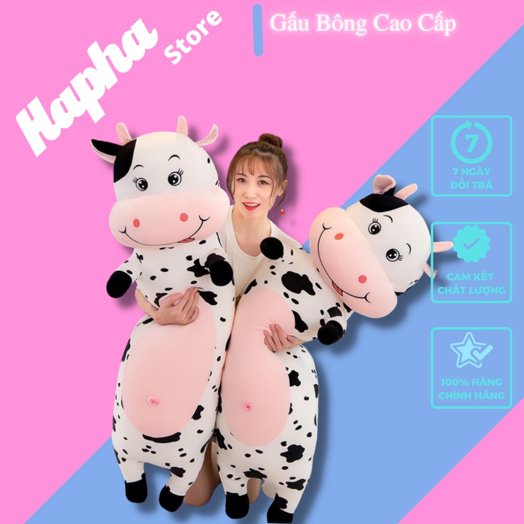 Gấu Bông Bò Sữa, Gối Ôm Hình Thú Nhồi Bông Cho Bé Siêu To Siêu Nhiều Sữa - Vải Nhung Co Giãn 4 Chiều