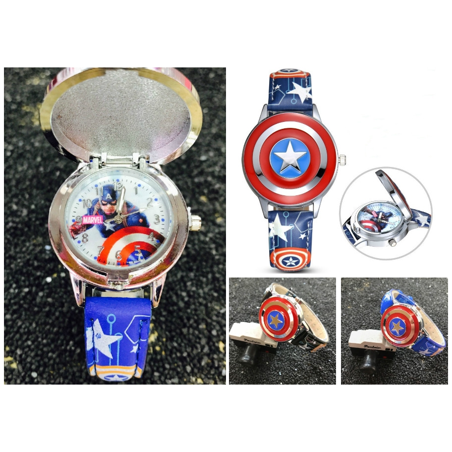Avengers Captain America Jam Tangan Leather  Wrist Watch Watches Hàn Quốc Thạch Anh Unisex Kids Cao CẤp Thời Trang Trẻ Em