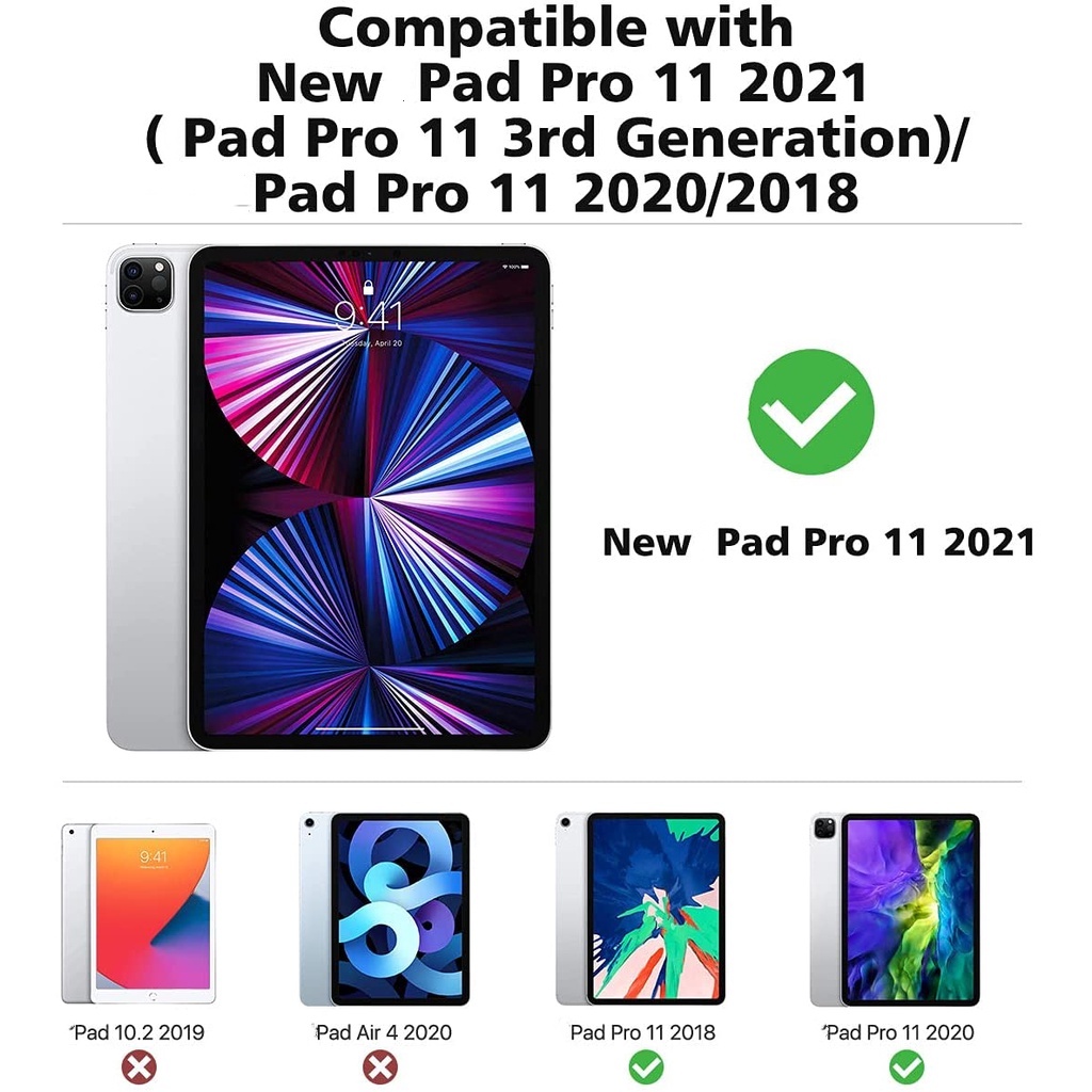 MoKo Case Fit New iPad Pro 11&quot; 2021 (3rd Gen)/2020, Ultra Slim Trifold Hard Back &amp; PU Leather Front Smart Shell