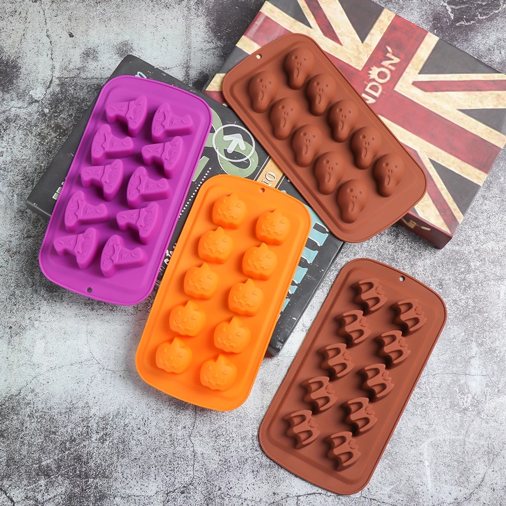 Khuôn Silicone 10 Ngăn Hình Đầu Lâu Phù Thủy Dơi Trang Trí Bánh Kem