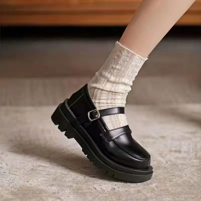 Giày Mary Jane Đế Xốp Dày Màu Đen Phong Cách Nhật Bản Dành Cho Nữ