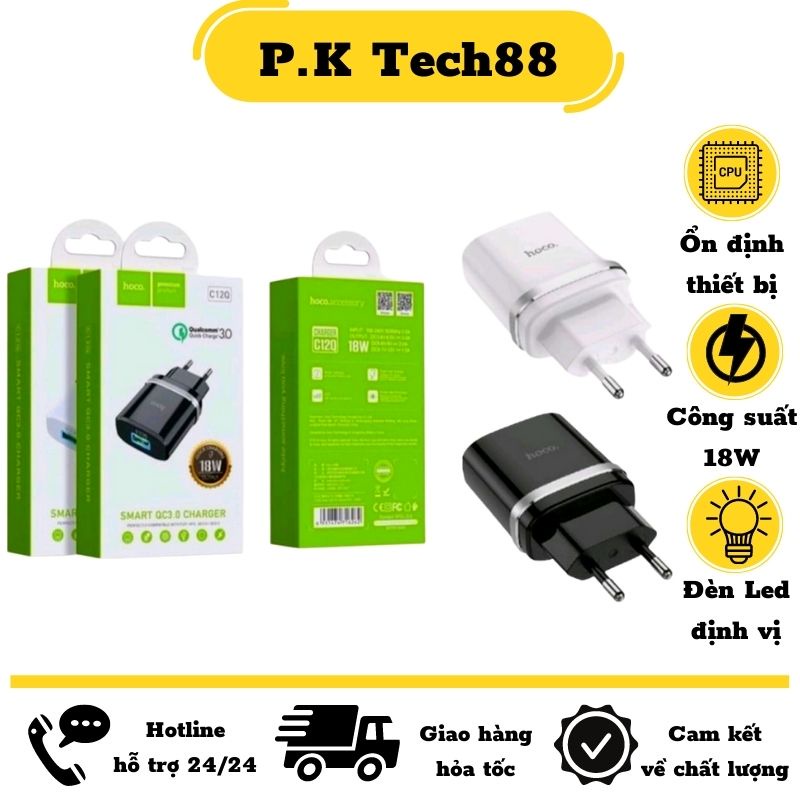 Củ Sạc nhanh QC3.0 18W HoCo C12Q full Box Dùng cho tất cả các dòng điện thoại và máy tính bảng
