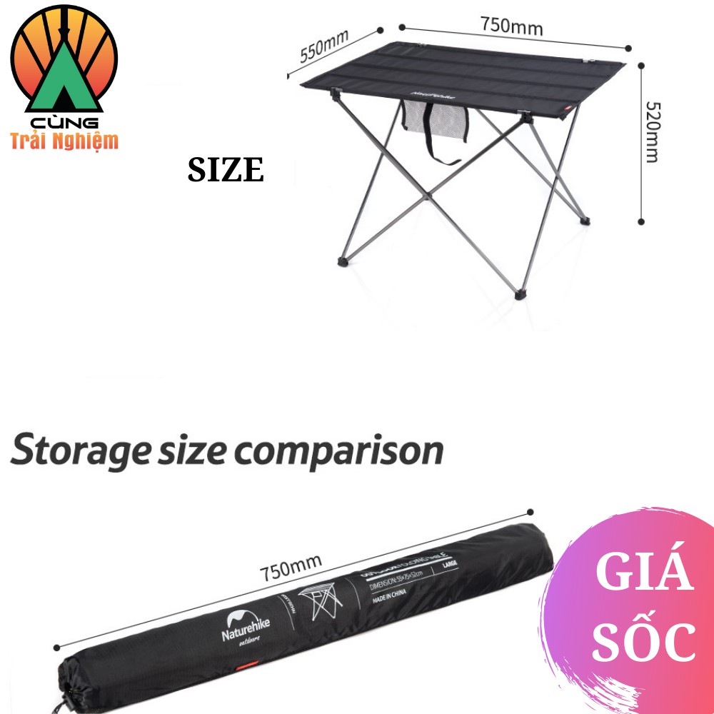 Bàn Xếp Dã Ngoại Di Động Size Lớn Cầm Tay Cho Du Lịch Picnic Cắm Trại Câu Cá NatureHike NH20JJ020