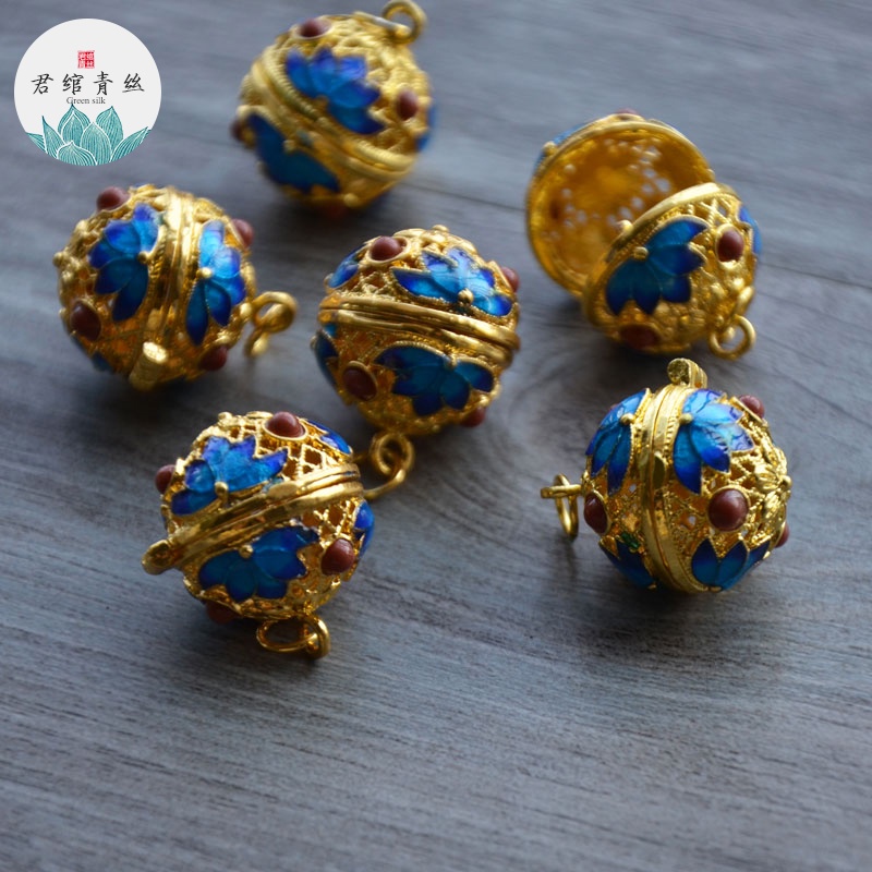 Bingyingge Mặt Dây Chuyền Bằng Đồng Nguyên Chất Tự Làm Hình Hoa Màu Xanh Dương 18MM Có Thể Mở Được