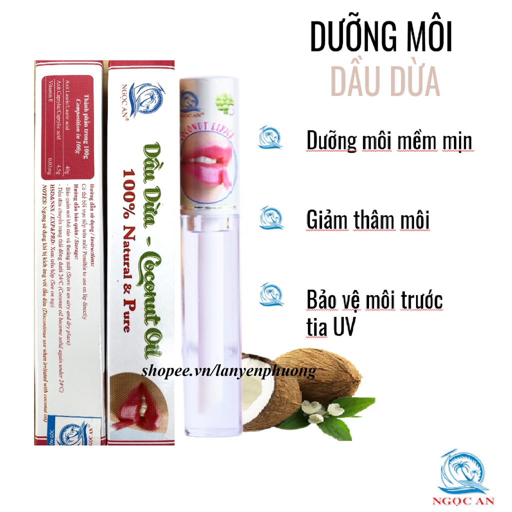 Dầu dừa dưỡng môi nguyên chất tinh khiết hữu cơ ép lạnh 5ml