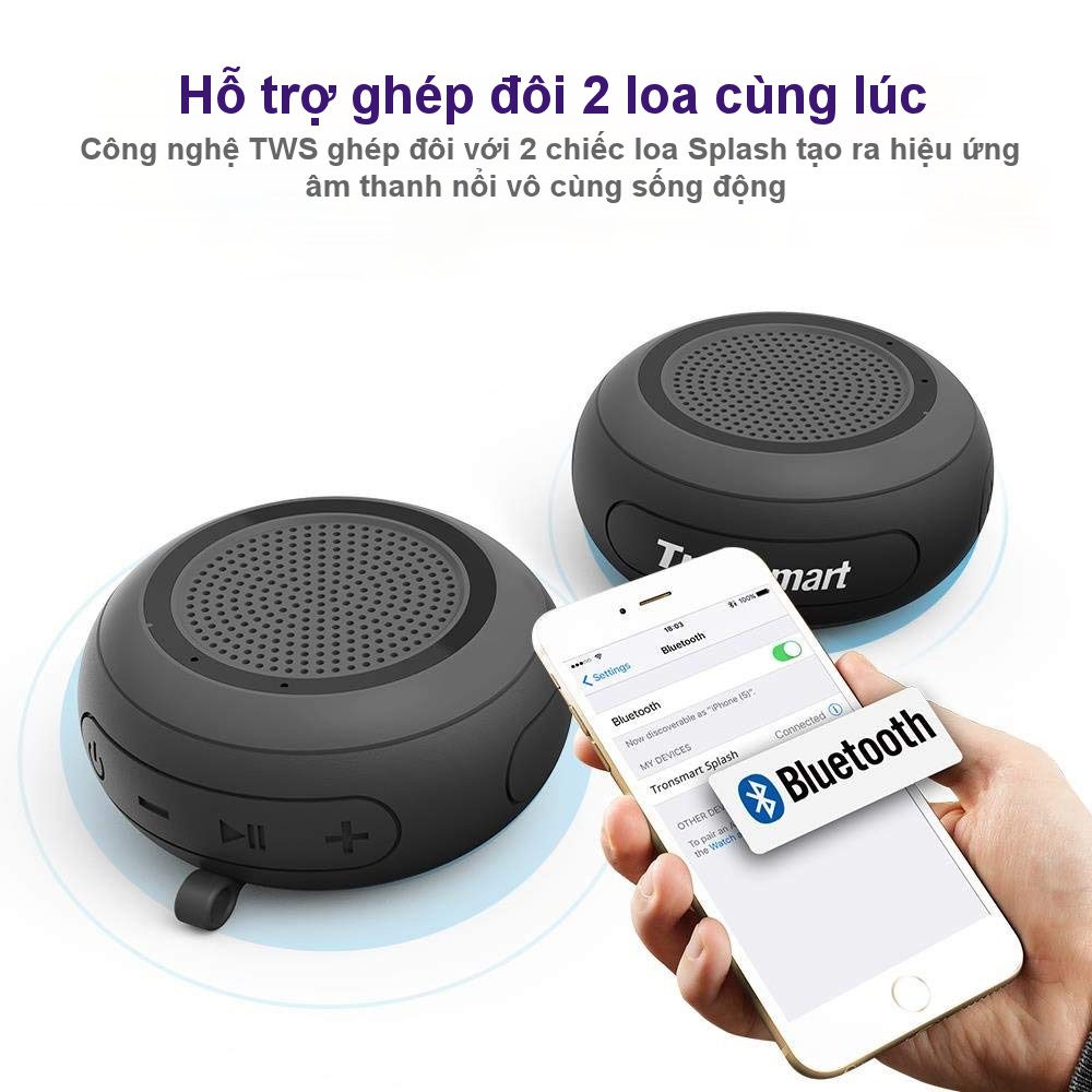 [Mã 154ELSALE2 giảm 7% đơn 300K] Loa Bluetooth 4.2 chống thấm nước Tronsmart Element Splash 7W TM-244773