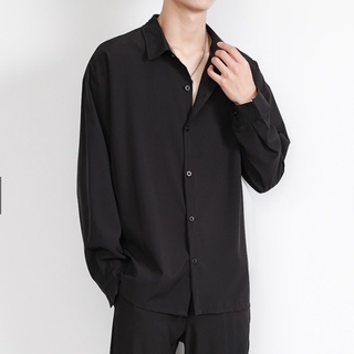 Áo Sơ Mi Dài Tay Nam Nữ Form Rộng Sơ Mi Cổ Vest Tay Lỡ Chất Vải Lụa Mịn Chống Nhăn